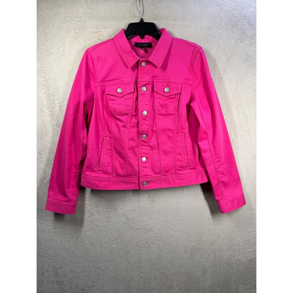 Talbots Denim Jacket Women's M Pink Jean Trucker Stretch Casual Bold Vibrant